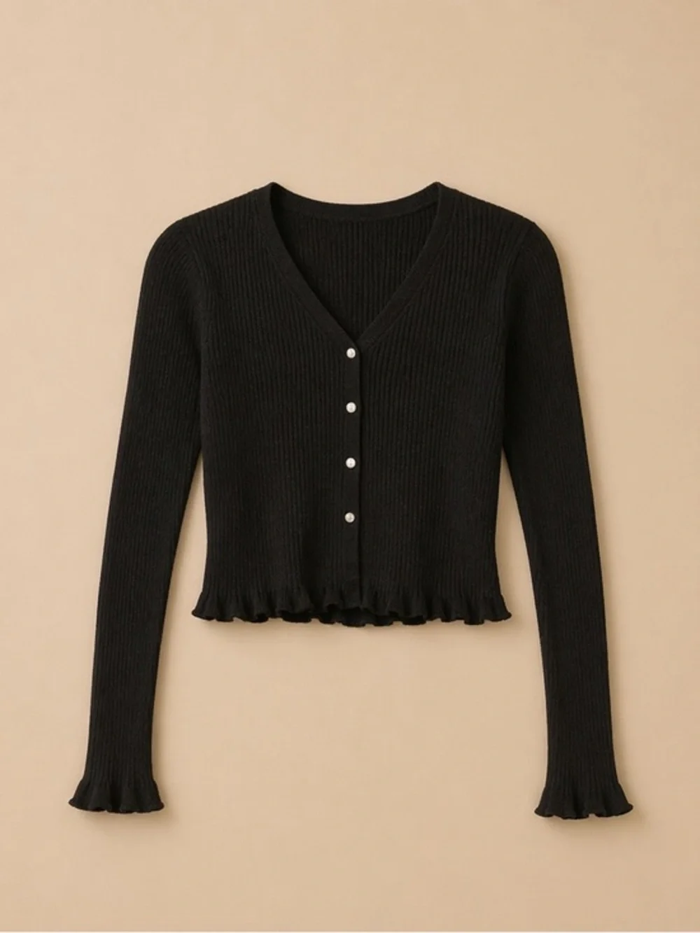 5/$25 🎉 Black Ruffle Hem Button Blouse 🖤 Long Sleeve • Closet Sale Deal
